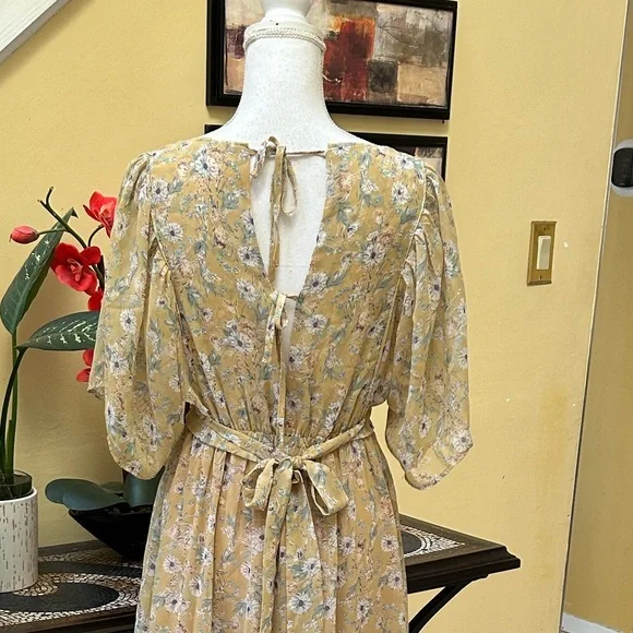 Storia Clarity Tiered Ruffle Floral Cottage Core Washed Yellow Maxi Dress Med - Picture 12 of 16
